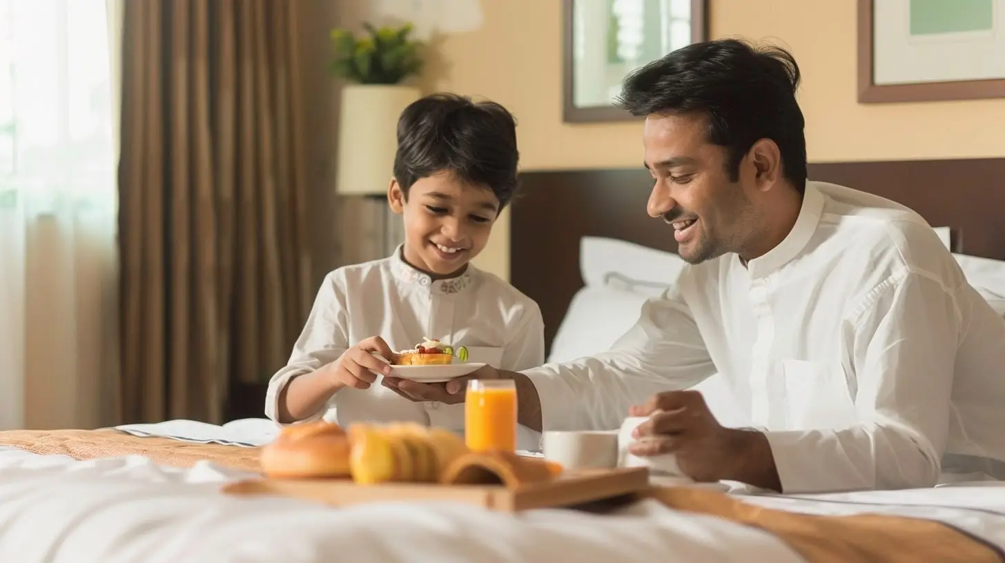 Father and kid doing breakfast