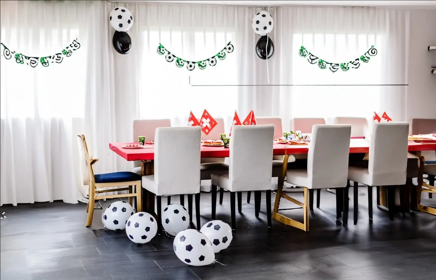 Decorated room with balloons