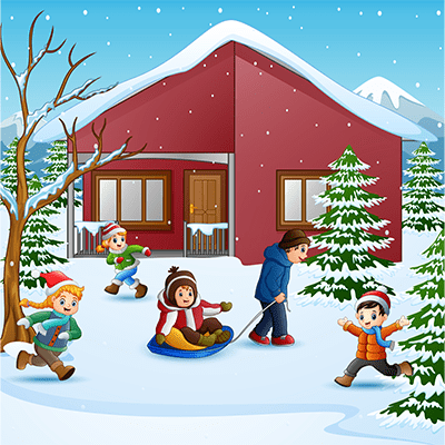 Kids playing outdoors in snow - Winter Vacation